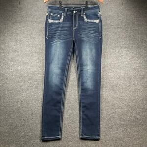 Grace in LA Easy Fit Jeans Women's 27 Blue Embroidered Flap Pocket Denim Stretch